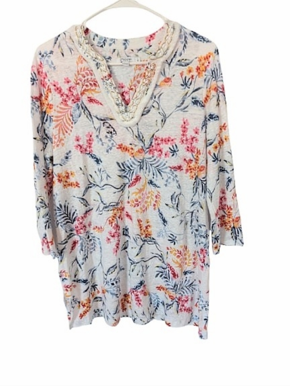 Chico's White Linen Embellished Tunic Medium